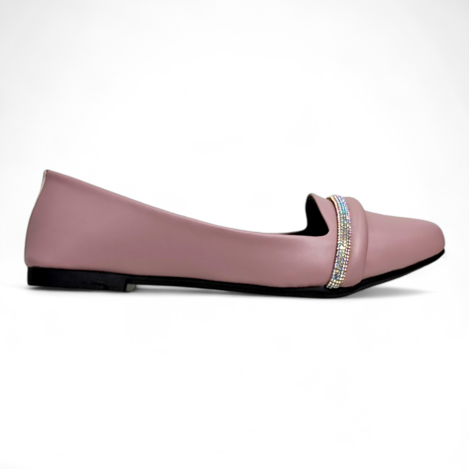 Side view of purplish flat bellies showcasing comfortable soft cotton material and embellished bowtie
